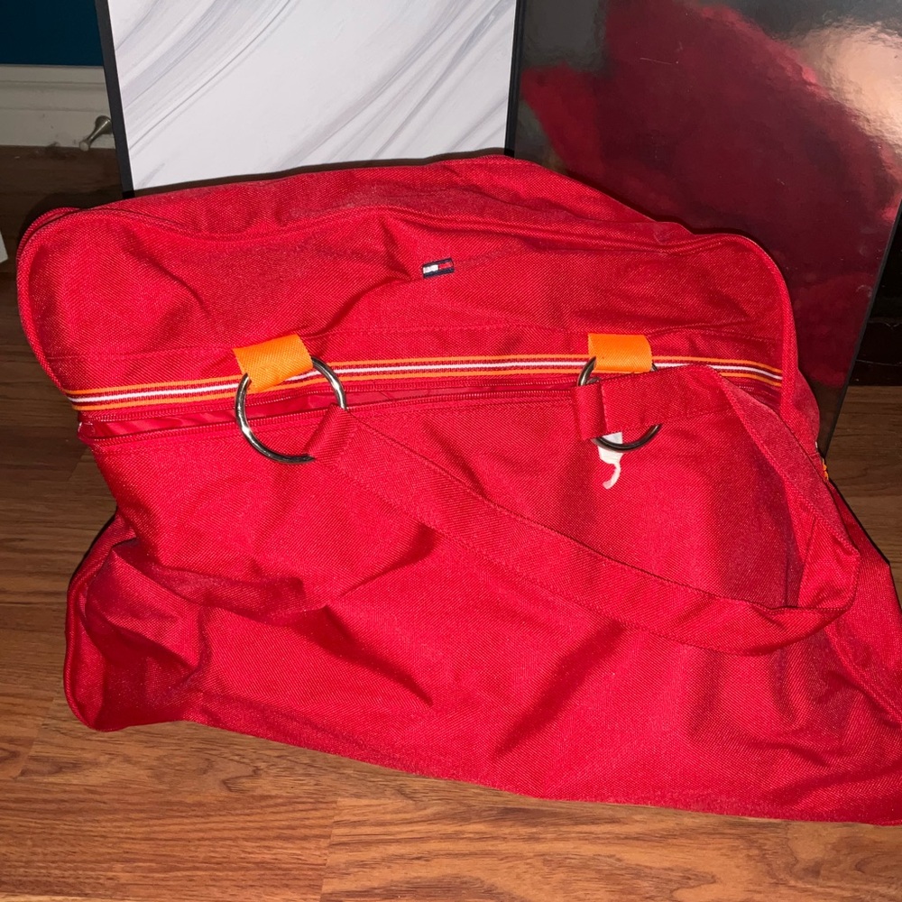Tommy Hilfiger Red Duffel Bag with Orange Accents